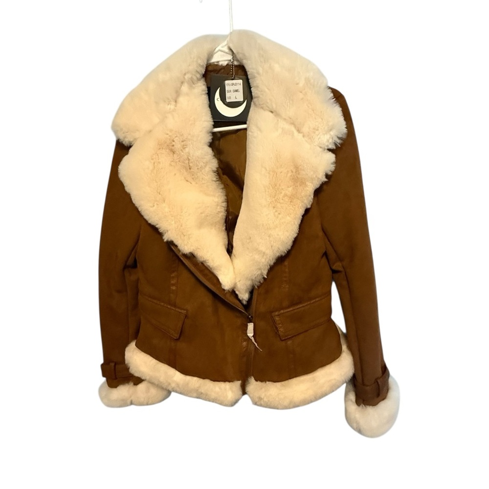 Chic Brown Teddy Jacket with Cream Fur Accents